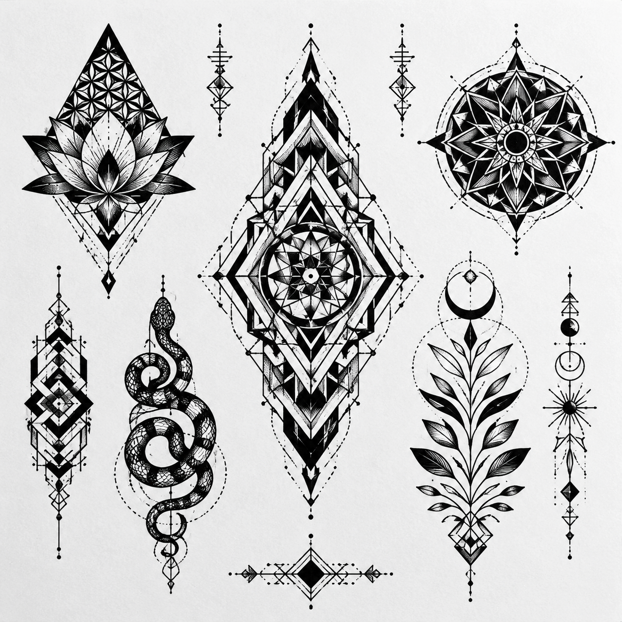 Blackwork тату — геометрический орнамент, демо INK SMILES